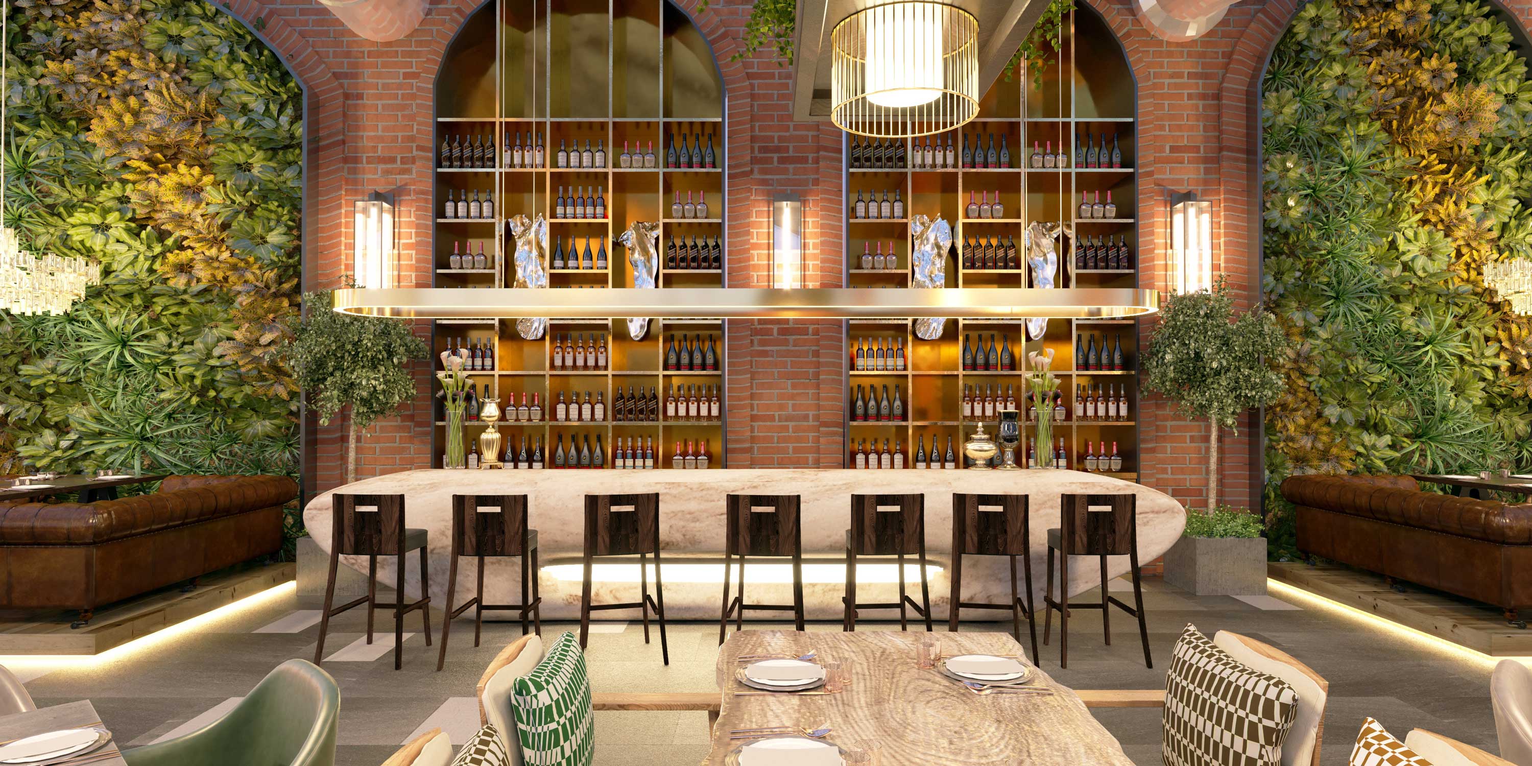 bar area with led lighting