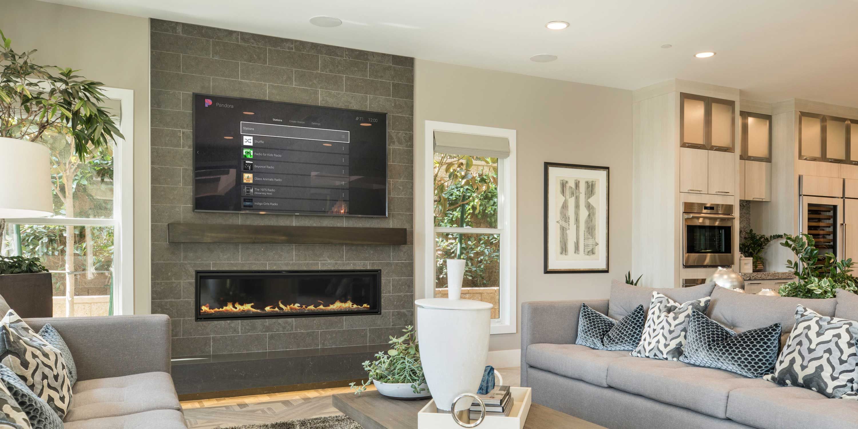 family room with Control4 interface 